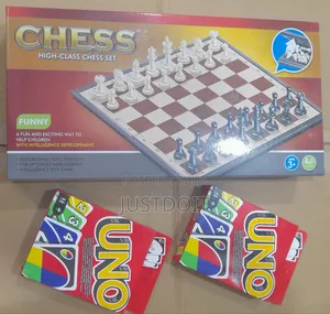 Chess Board Game and 2 Uno Card Games.