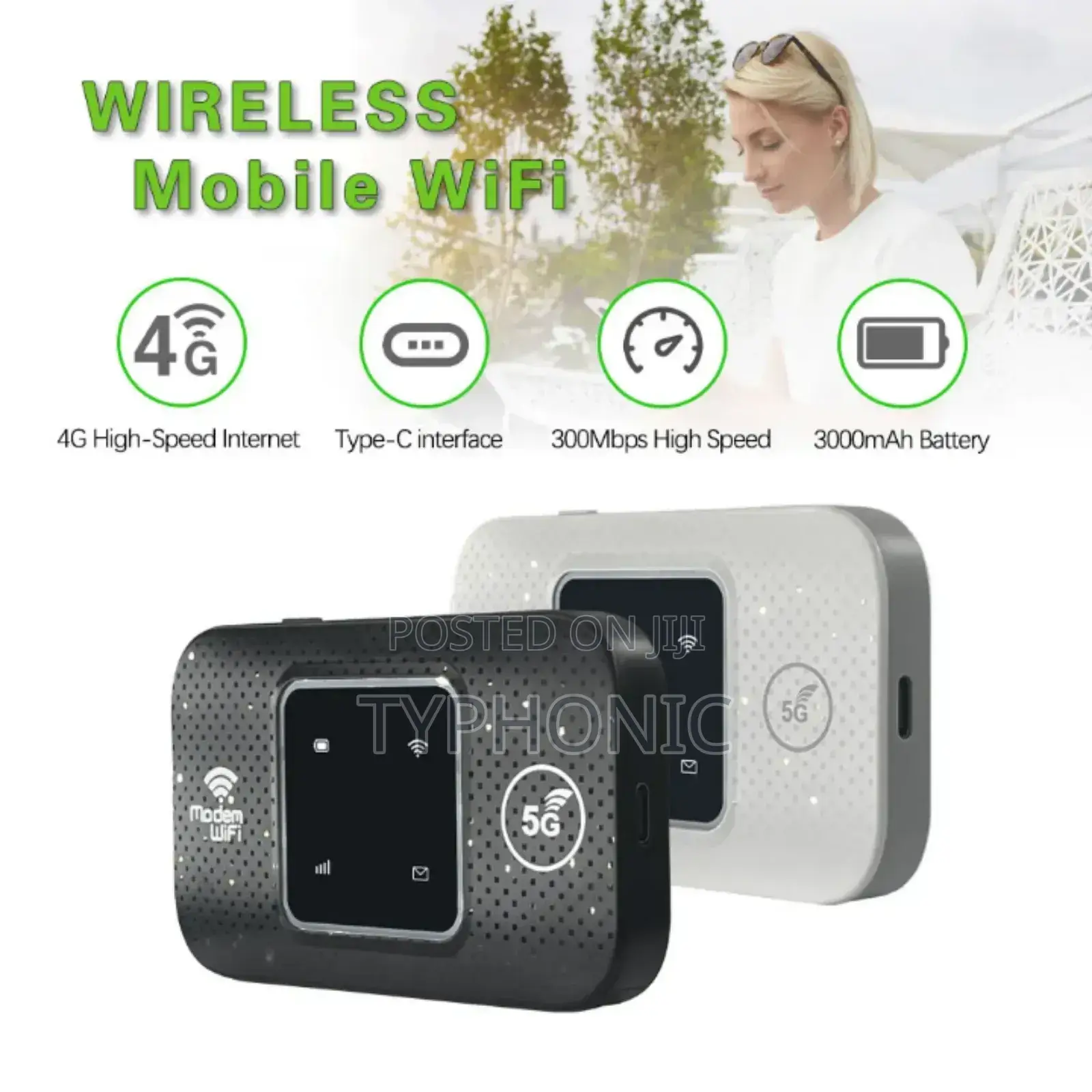 Wireless Mobile Router 5 G+ 300 MBPS Speed- All Networks. White
