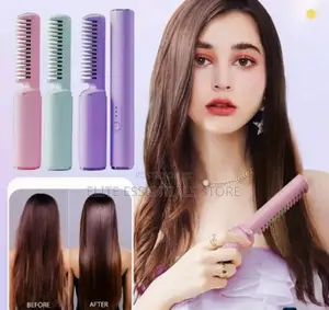 Cordless Portable Rechargeable Hot Comb Hair Straightener Brush