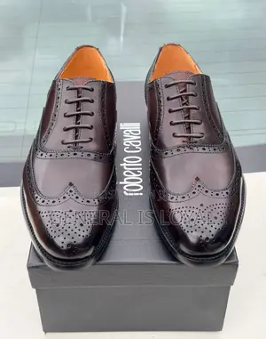 Roberto Cavalli Dark Coffee Men Leather Lace Shoe