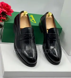 Clarks Men's Black Leather Penny Loafers.