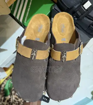 Brown Suede Buckle Slip-on Sandals