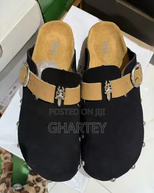Black Suede Buckle Slip-on Sandals