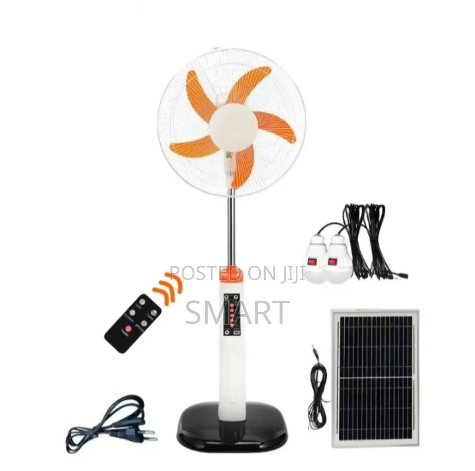 A Solar Powered Fan With Led Light, Bluetooth Speaker and Usb Port.