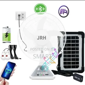 A Solar Powered Fan With Led Light, Bluetooth Speaker And Usb Port.