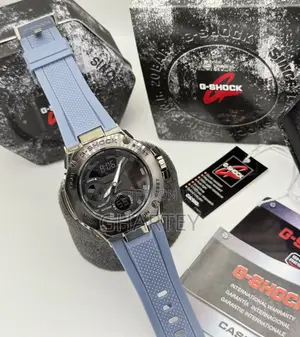 Casio G-Shock Analog-Digital Watch Silver Bezel With Light Blue Strap