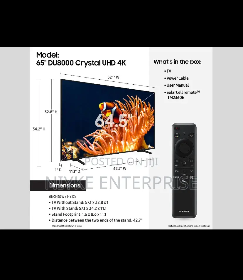 Samsung Du8000 65-inch Crystal Uhd 4k Smart Tv