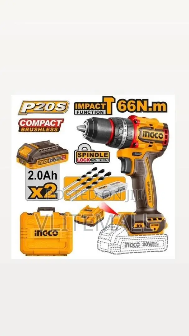 Ingco Cidli20668 20v Max Compact Brushless Cordless Impact Drill