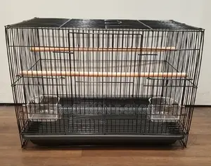 Alden Design 30" Bird Cage With Slide-Out Tray and Wood Perches, Black
