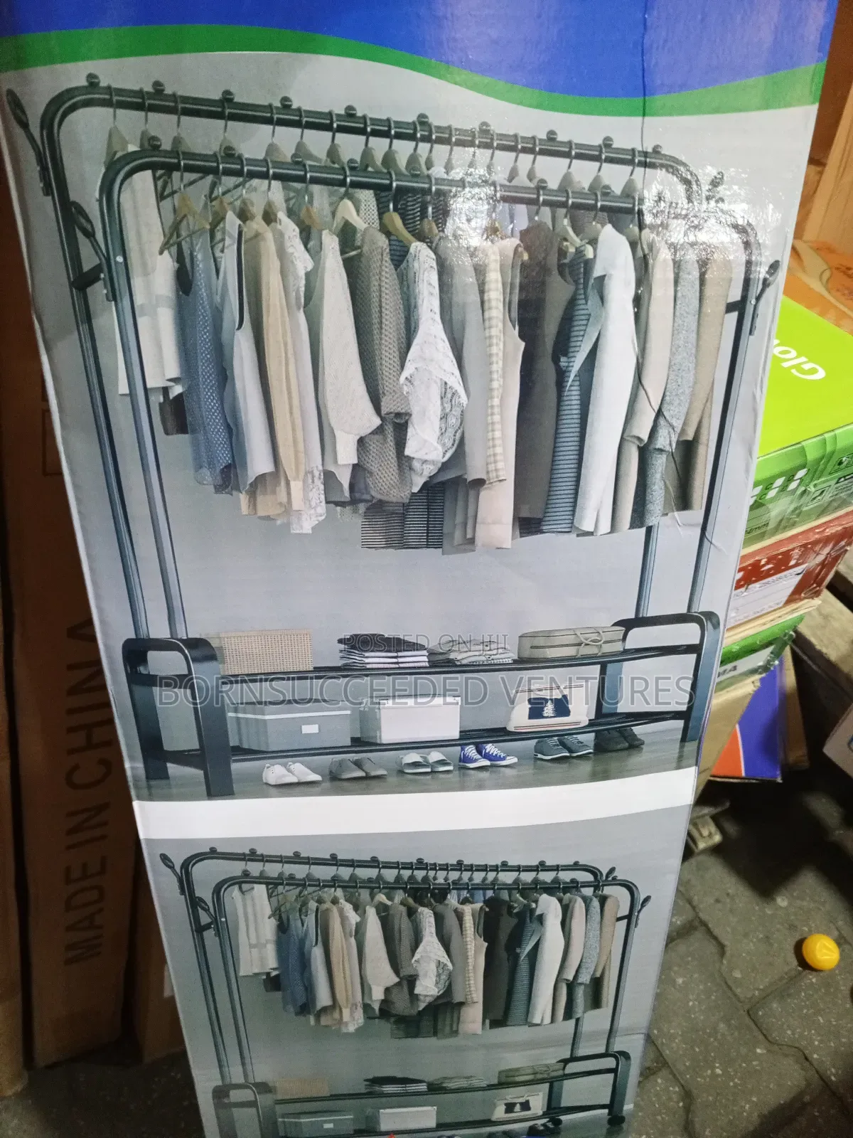 Double Bar Clothes Hanger With Shoe Rack