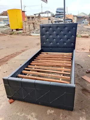 Black Leather One and Half Bedframe