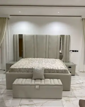 Queen Size Bed With Two Nightstand and Ottoman