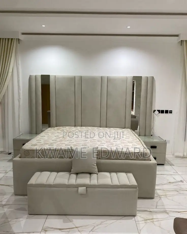 Queen Size Bed With Two Nightstand and Ottoman