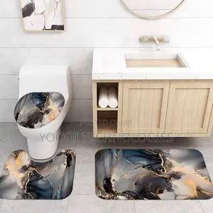 4pcs Marble Patterned Bathroom Shower Curtain Set