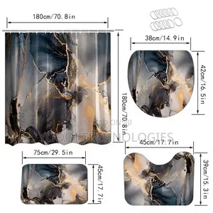 4pcs Marble Patterned Bathroom Shower Curtain Set