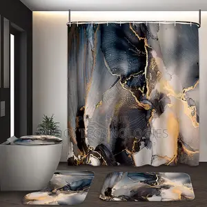4pcs Marble Patterned Bathroom Shower Curtain Set