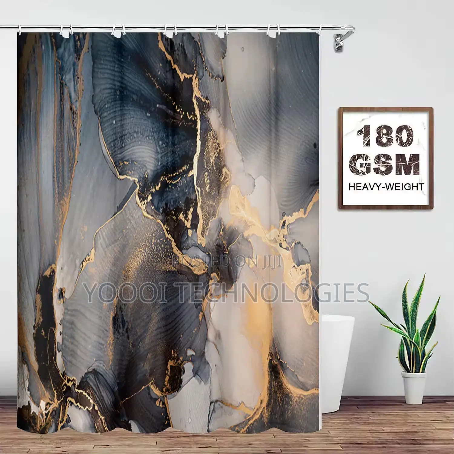 4pcs Marble Patterned Bathroom Shower Curtain Set