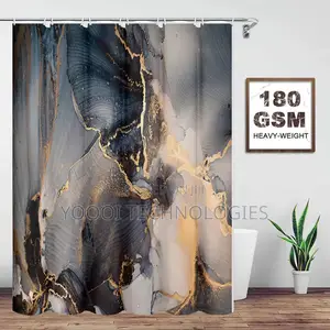 4pcs Marble Patterned Bathroom Shower Curtain Set