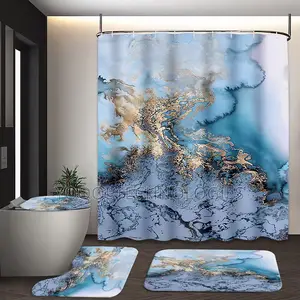 4pcs Modern Shower Curtain Bath Mat Bathroom Set