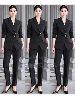 2-Piece Ladies Trousers Suit in Black.