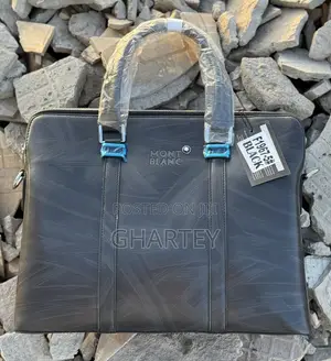 Montblanc All Black Men’S Leather Laptop Briefcase