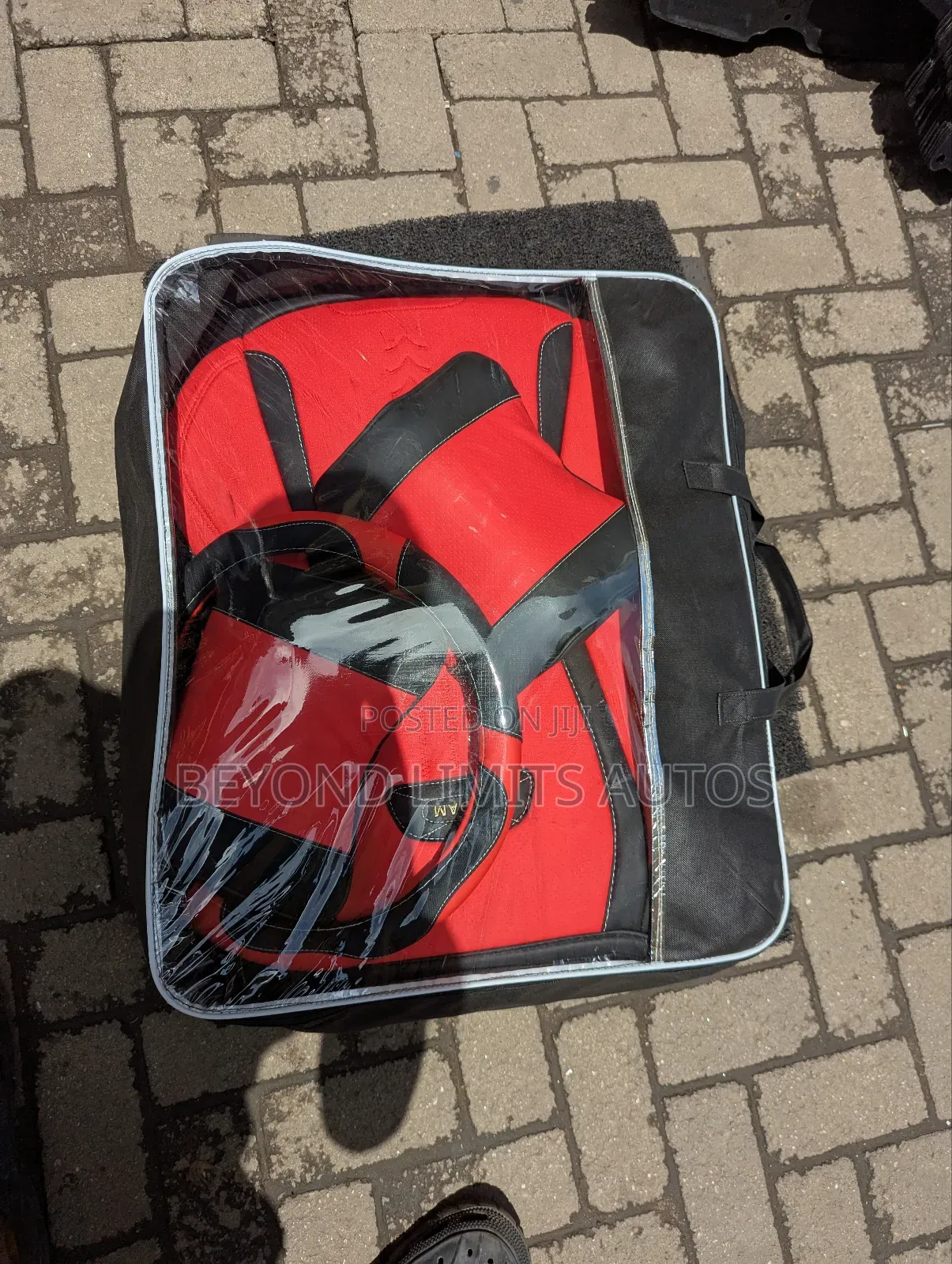 Black and Red Leather Seat Cover With Steering Wheel Cover