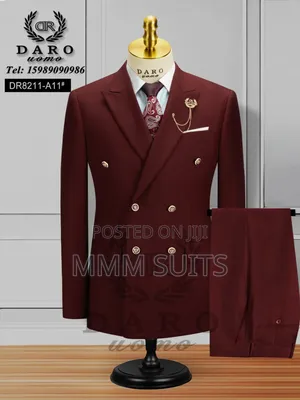 Burgundy Wine 2-Piece Double-Breasted Men Turkish Suit