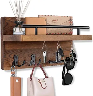 Wall Mounted Wooden Mail Organizer Key Hanging Rack Storage Shelf