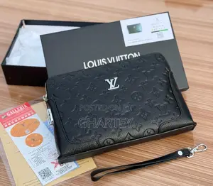 Louis Vuitton All Black Quality Leather Logo Display Clutch Bag