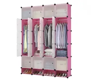 20 Cubes Portable Wardrobe Closet Organizer With Shoe Rack Pink
