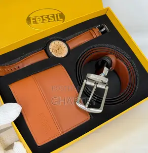 Fossil Men's Tan Leather Gift Set – Watch, Wallet Belt
