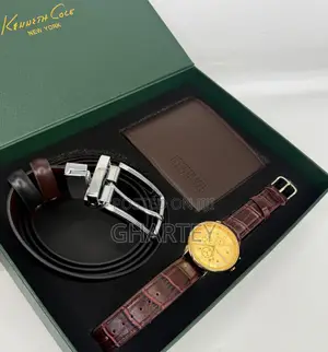 Kenneth Cole Men's Classic Black Brown Gift Set - Watch, Wallet Belt