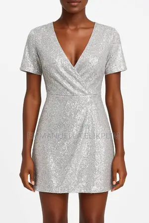 Deep v-Neck Silver Glitter Sequin Mini Dress