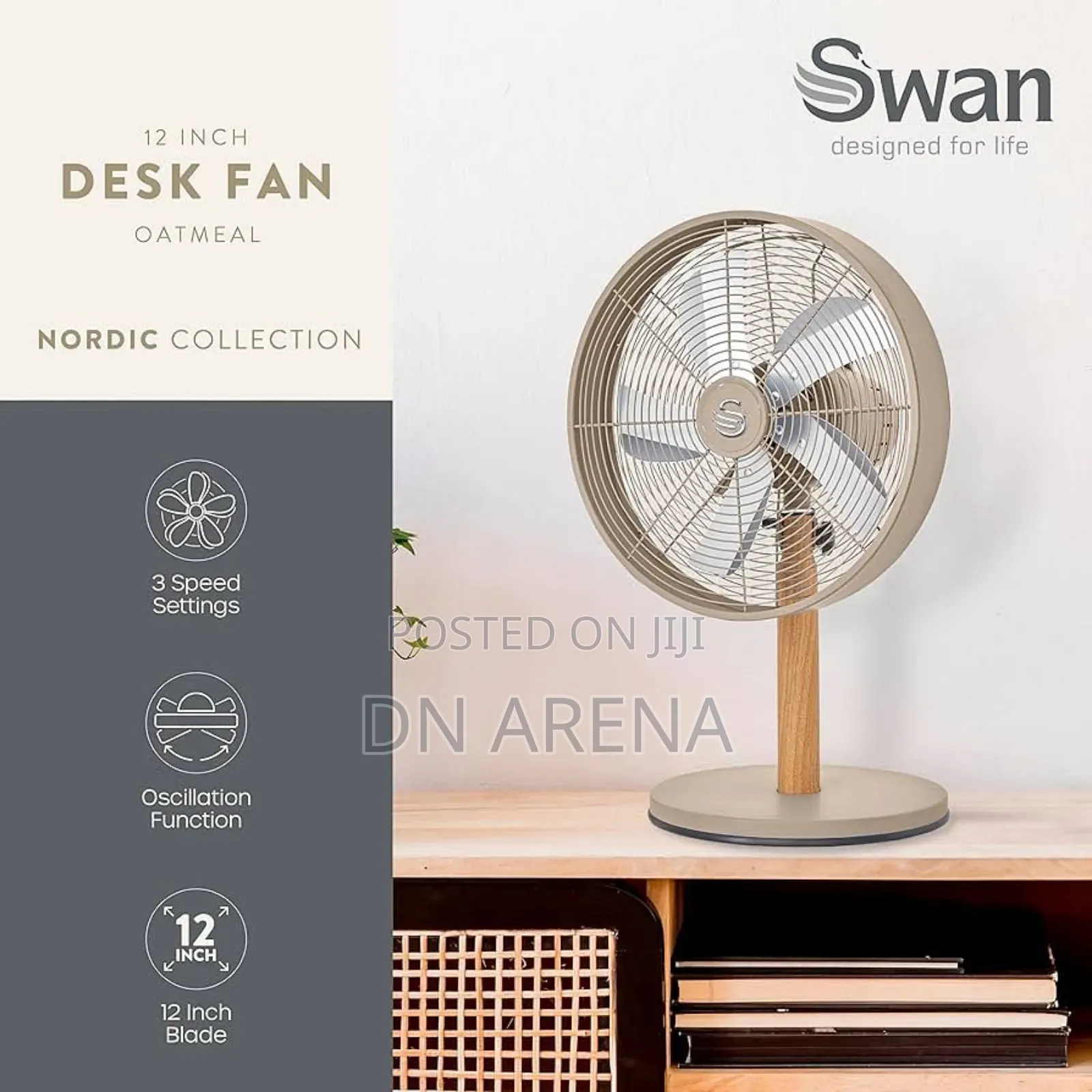 Swan Nordic 12-Inch Desk Fan. New