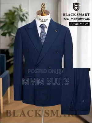 Quality Turkish 2-piece Double-breasted Men Suit Blue-black And Button