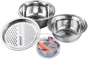 3-in-1 Stainless Steel Basin, Colander Grater Set