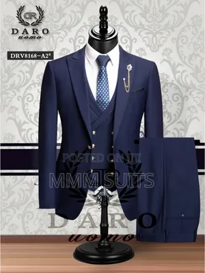 3-Piece Official Men Suit With Gold Buttons in Blue-Black From Turkey