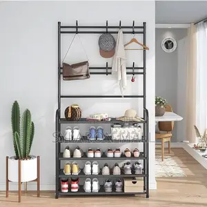 4-Tier Shoe Rack With Coat Bag Hanger – Space-Saving Organizer