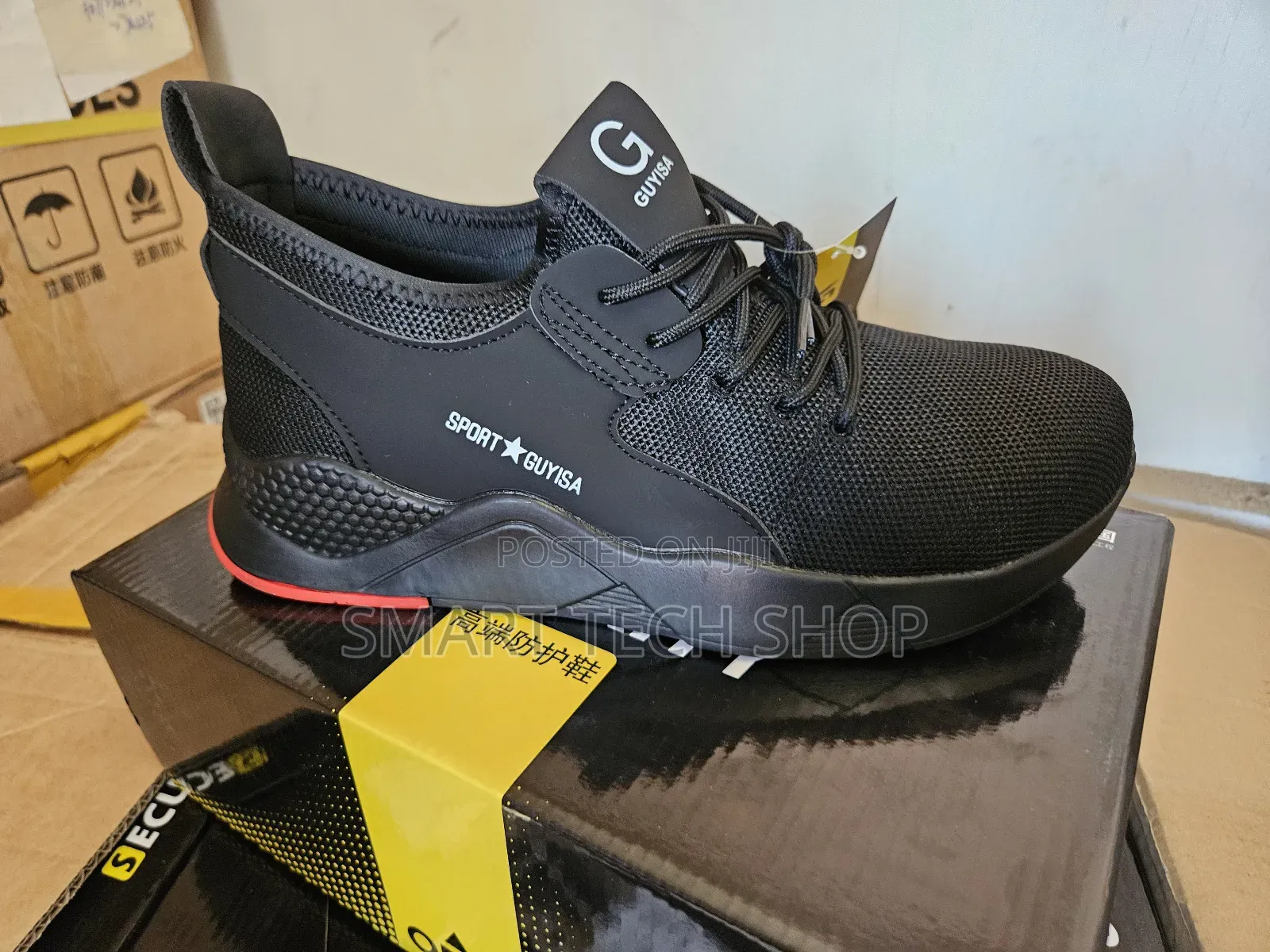 Black Red Breathable Soft Safety Work Shoes With Steel Toe And Kevlar