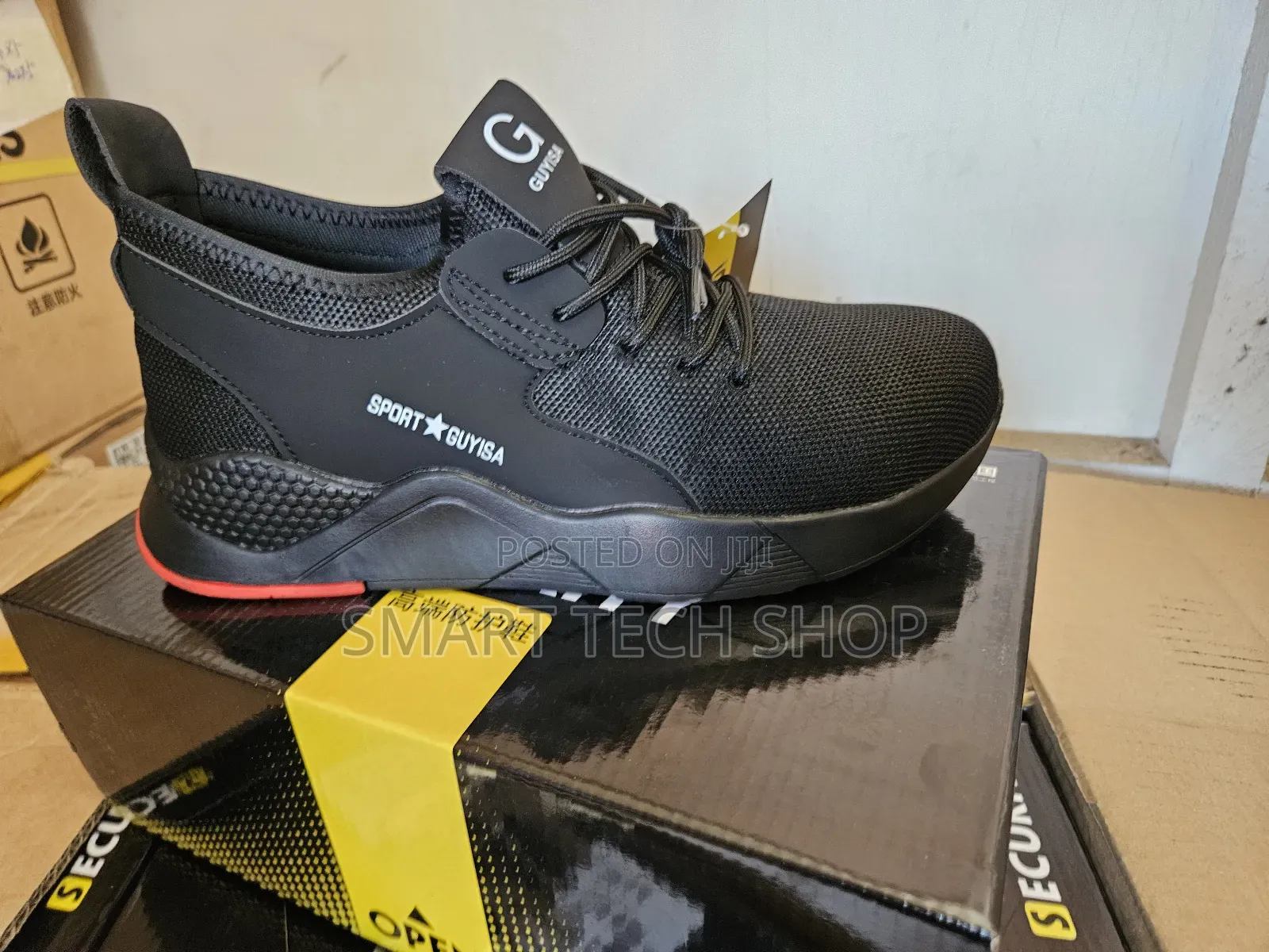 Black Red Breathable Soft Safety Work Shoes With Steel Toe And Kevlar