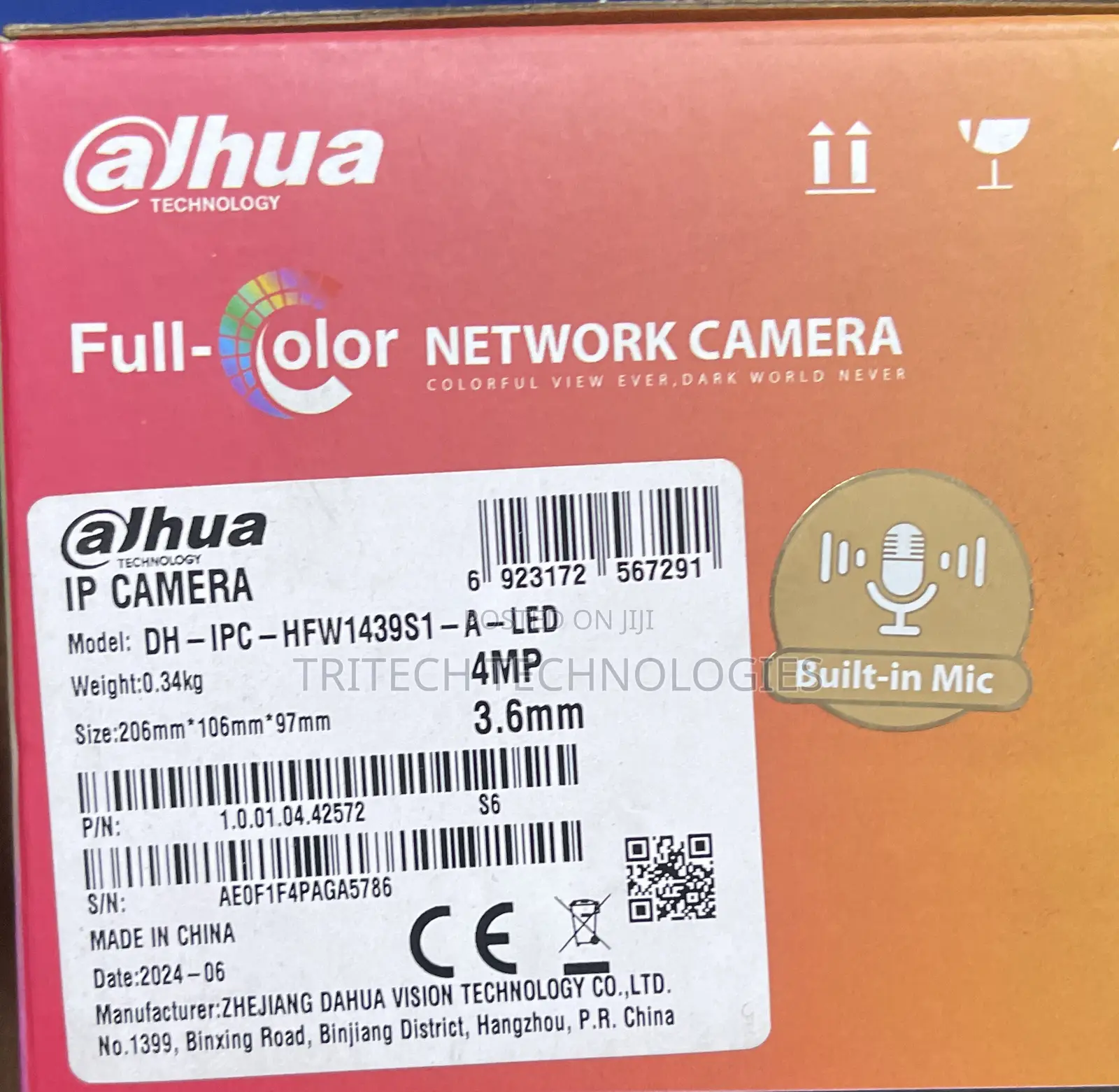 Dahua Ipc-Hfw1439s1-a-Led-S4 4mp Full-Color Outdoor Ip Camera + Sound