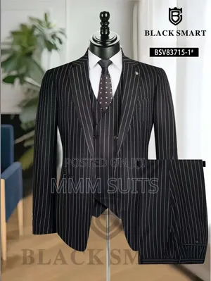 Elegant Turkish 3-Piece Stripped Men Suit Black and White Strips