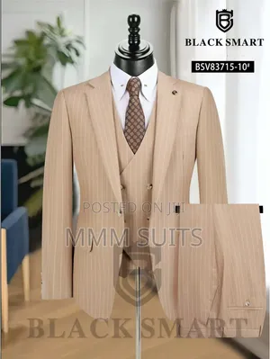 Eelegant and Stylish Turkish 3-Piece Men’S Stripped Suit in Tan
