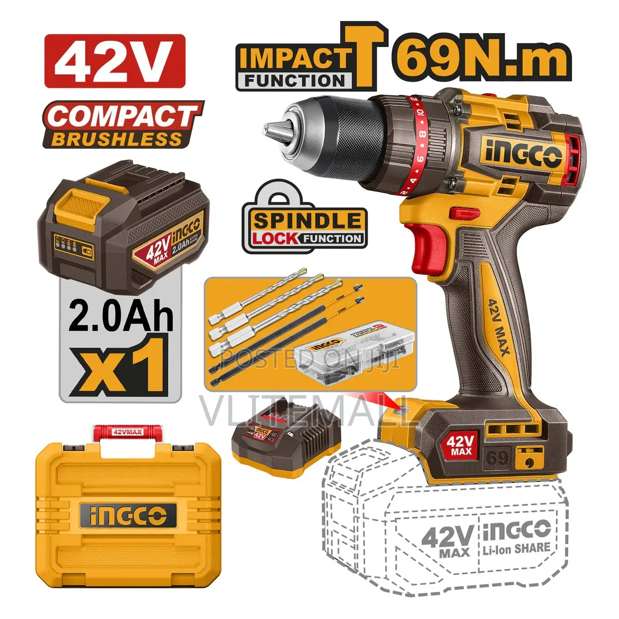 Brushless Motor Lithium-Ion Cordless Impact Drill Cidli426981