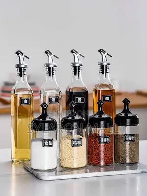 Kitchen Oil Spice Dispenser Set – 5-piece Glass Bottle Jar Combo