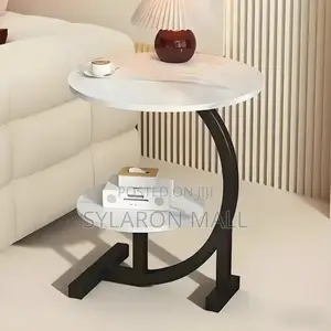 Modern Black Round Side Table With Shelf