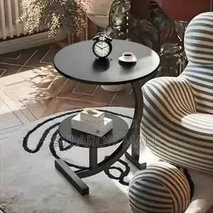 Modern Black Round Side Table With Shelf