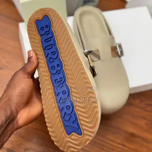 Original Burberry Leather Buckle Slip-on Sandals — Cream