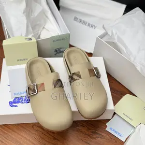 Original Burberry Leather Buckle Slip-on Sandals — Cream