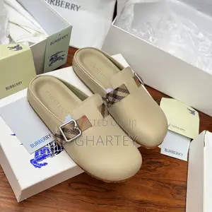 Original Burberry Leather Buckle Slip-on Sandals — Cream